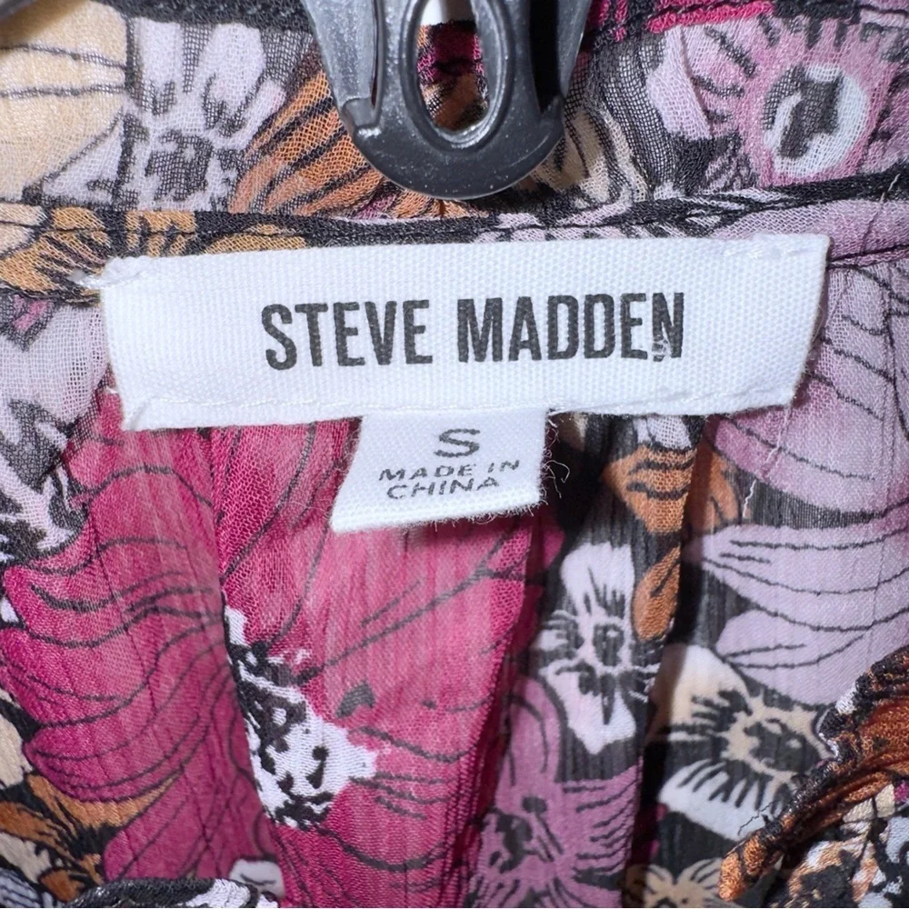 Steve Madden Floral Me Not Top Women's Blouse Multicolor Red Small CottageCore